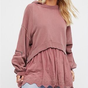 Free People Pink Lace Embroidered Hoodie